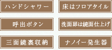 ハンドシャワー　三面鏡裏収納　呼び出しボタン